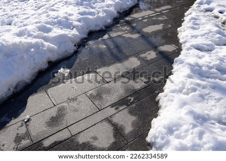 sidewalk with snow in the park in winter


