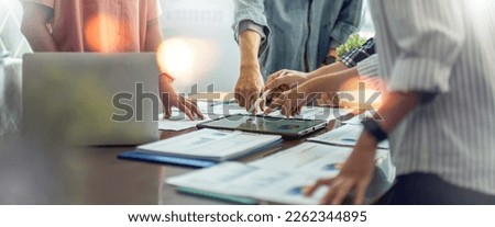 Group of young creative business brain storm meeting presentation,discussing roadmap to product launch, planning,strategy,new business development,working with new startup project in office. Royalty-Free Stock Photo #2262344895