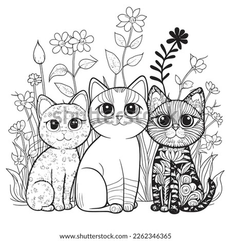 Black and white coloring pages for adults. Line art. Simple cartoon style