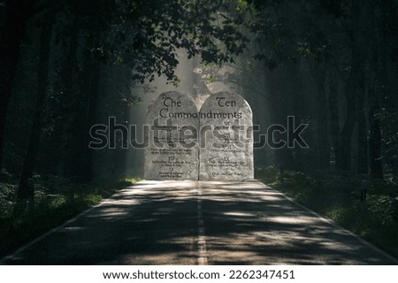Ten Commandment in road with sunlight on the truth  Royalty-Free Stock Photo #2262347451