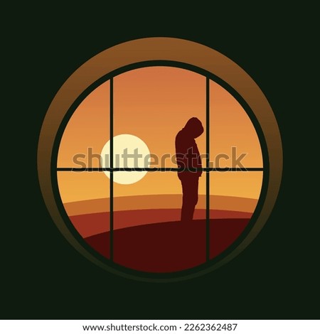 View from the window on the silhouette of a person