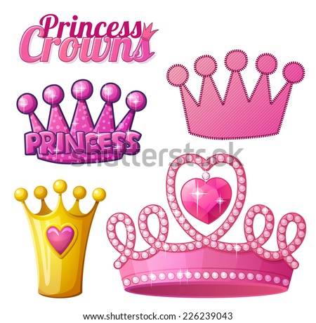 Set  of princess crowns isolated on white. Vector illustration.