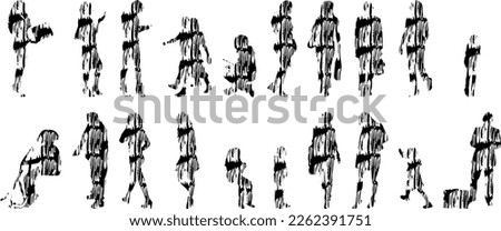 Vector illustration, Outline silhouettes of people, Contour drawing, people silhouette, Icon Set Isolated , Silhouette of sitting people, Architectural set	