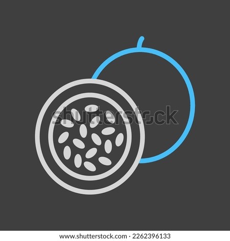 Passion fruit or maracuya vector on dark background icon. Graph symbol for food and drinks web site, apps design, mobile apps and print media, logo, UI