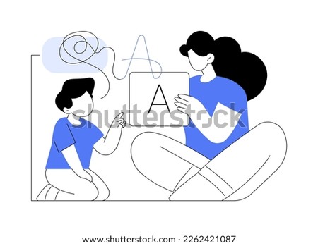 Speech therapy abstract concept vector illustration. Speech pathology therapy, improve language, development delay, speaking disability treatment, tongue exercise at home abstract metaphor. Royalty-Free Stock Photo #2262421087