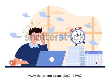 overload or job burnout with stress, Deadline missing and bad time management concept. Royalty-Free Stock Photo #2262424987