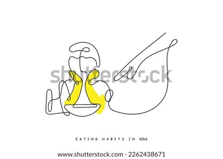 Line art vector of a kid suffering from eating disorder. Eating disorder awareness. Royalty-Free Stock Photo #2262438671