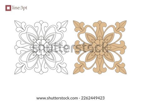Cross floral vector ornament pattern. Classical baroque style. Vintage pattern. Simple luxury delicate abstract geometric spiral symmetry art curve. Royalty-Free Stock Photo #2262449423