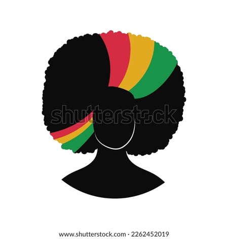 Silhouette head of beautiful black woman with flag in her hair. Portrait girl face afro american woman. Black lives matter. Isolated design element, lgotype, print, image, drawing. 