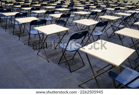 Chairs and desks in an exam hall