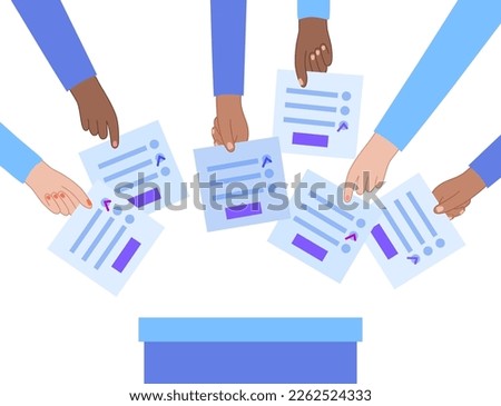 Election process, people choose the president, members of parliament or congressmen from candidats. Electoral system in representative democracy country. Vote on paper ballot flat vector illustration Royalty-Free Stock Photo #2262524333