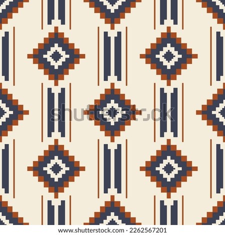 Ethnic geometric stripes pattern. Vector aztec Kilim geometric square stripes seamless pattern background. Southwest geometric pattern use for fabric, home decoration elements, upholstery, wrapping. Royalty-Free Stock Photo #2262567201