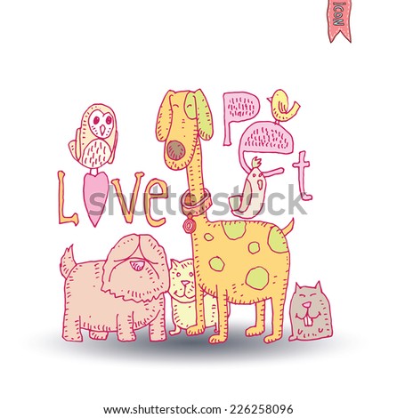 pet love card,vector illustration.