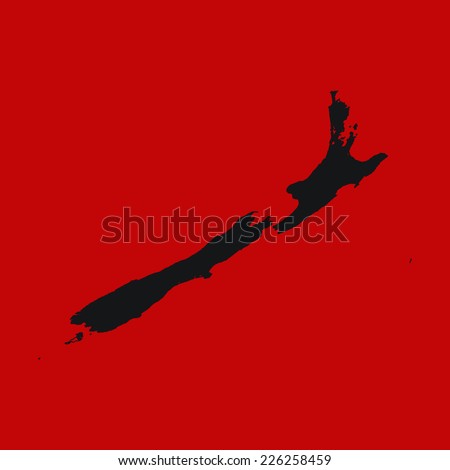 Red Silhouette of the Country New Zealand