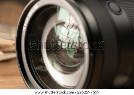 professional camera lens on a black background
