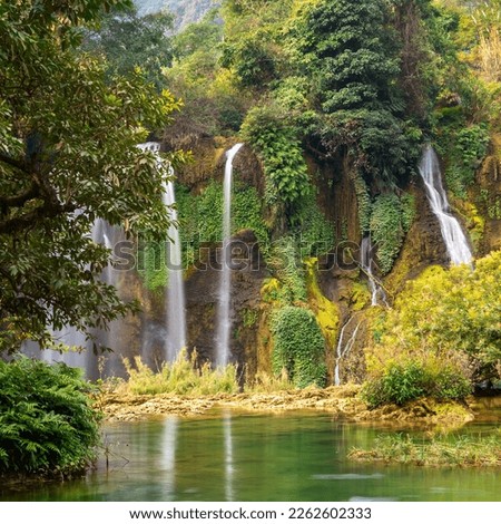 Detian Waterfall is located in Detian Village, Shuolong Town, Daxin County, Chongzuo City, Guangxi Zhuang Autonomous Region Royalty-Free Stock Photo #2262602333