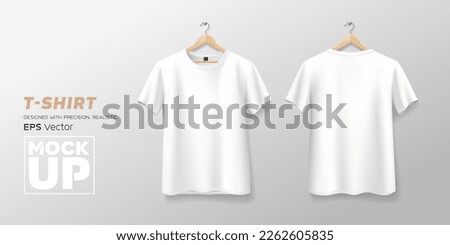 White t shirt front and back mockup hanging realistic, template design, EPS10 Vector illustration. Royalty-Free Stock Photo #2262605835