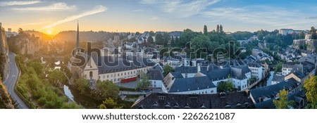 Grand Duchy of Luxembourg, sunrise panorama city skyline at Grund along Alzette river in the historical old town of Luxembourg