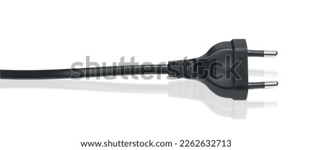Black electric power cable with plug  250 volt isolated on white background. Royalty-Free Stock Photo #2262632713