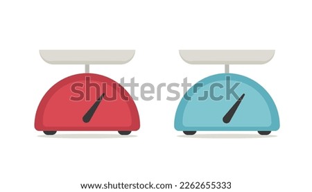 Weight scale icon vector flat design, kitchen weigh libra simple red blue fun comic cartoon graphics illustration drawn image clipart isolated on white