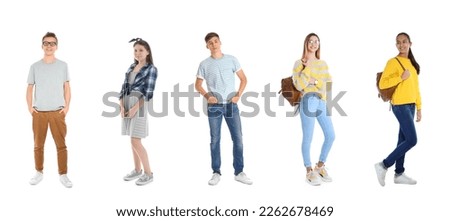 Collage with photos of teenagers on white background Royalty-Free Stock Photo #2262678469