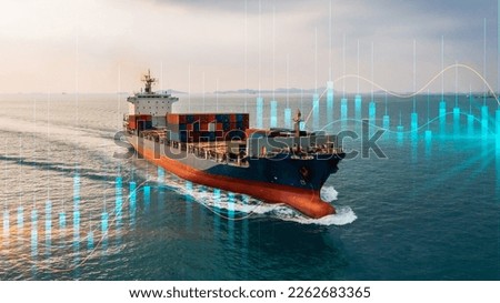 Container cargo ship global business logistics import export freight shipping transportation, Container cargo ship analysis, Big data visualization abstract graph and chart information business.