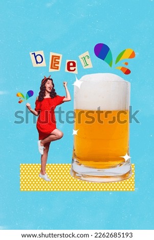 Photo artwork collage invitation pride community bar drink alcohol glass cup beer lager liquid girl fists up weekend isolated on blue background