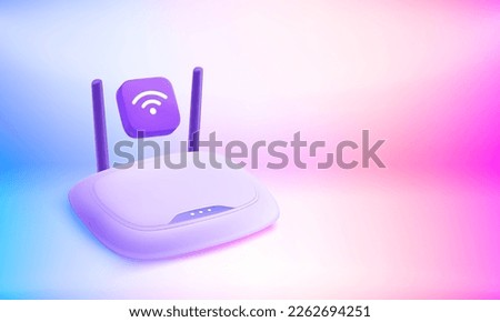 Modern router. 3d vector banner with copy space Royalty-Free Stock Photo #2262694251