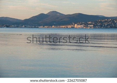 Global view on Sainte-Maxime city by the sea, in France, in the Var department, in the French Riviera, in the Provence-Alpes-Côte d'Azur region, in Europe Royalty-Free Stock Photo #2262705087