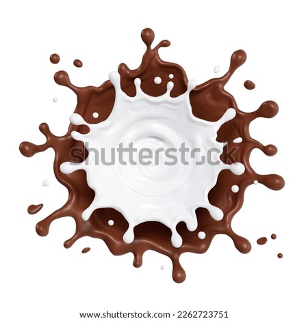 milk and chocolate splashes isolated, with clipping path 3D illustration.