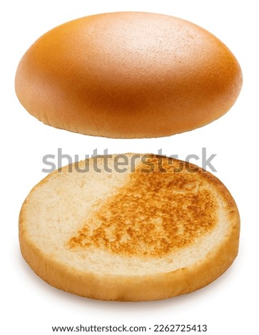 Freshly baked Hamburger bread isolated on white background, Hamburger bread on white With work path. Royalty-Free Stock Photo #2262725413