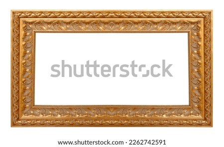 gold antique old wooden photo frame isolated on white background.