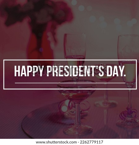 Happy president's day post card. glasses and flower pot in the background 