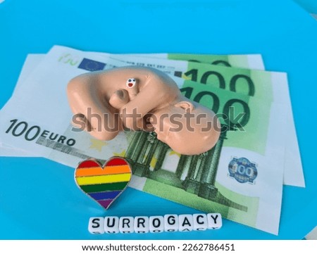 LGBT family surrogate motherhood embryo paid childbirth and pregnancy. Law on surrogate motherhood correct adoption of homosexual couple and the upbringing of a child Royalty-Free Stock Photo #2262786451