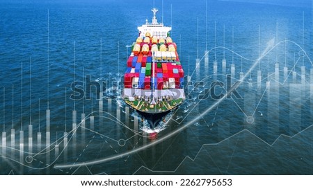 Container cargo ship global business logistics import export freight shipping transportation, Container cargo ship analysis, Big data visualization graphic graph and chart information business.