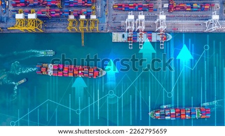 Container cargo ship global business logistics import export freight shipping transportation, Container cargo ship analysis, Big data visualization graphic graph and chart information business.