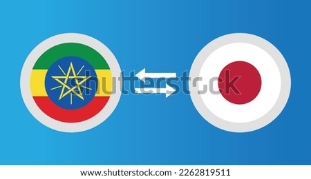 round icons with Ethiopia and Japan flag exchange rate concept graphic element Illustration template design
