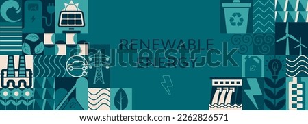 Simple geometric shapes in the Nature and Renewable Energy emblem banner. Green Energy, recycling and Natural Resource Conservation. Set of vector illustrations. Background images for poster, flyer. Royalty-Free Stock Photo #2262826571