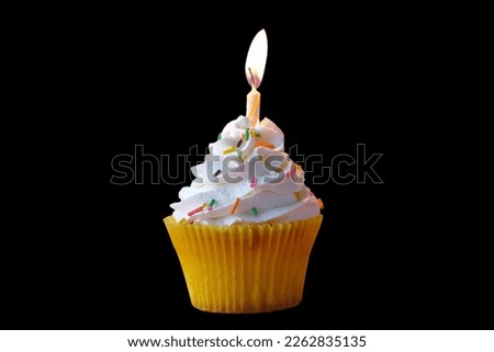 Homemade Birthday cupcake on isolated Background.	