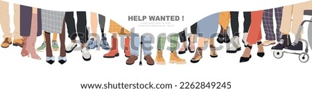 Help wanted banner. Different people stand side by side together. Royalty-Free Stock Photo #2262849245