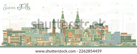 Sioux Falls South Dakota City Skyline with Color Buildings. Vector Illustration. Sioux Falls USA Cityscape with Landmarks. Business Travel and Tourism Concept with Modern Architecture.