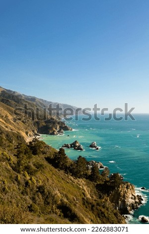 Overlooking the Pacific Coast Highway, this image was captured along my drive to Big Sur, California. Seeing the ruggedness of the Northern California coast is truly something to marvel at! Royalty-Free Stock Photo #2262883071