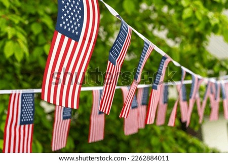 July 4 Independance day Patriotic Symbols USA. National celebration Fourth of July federal holiday United States. American flag Stars and Stripes Red, White, and Blue Old Glory Star-Spangled Banner