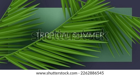Tropical palm leaves, jungle palm leaf frame on dark backdrop, modern wallpaper illustration