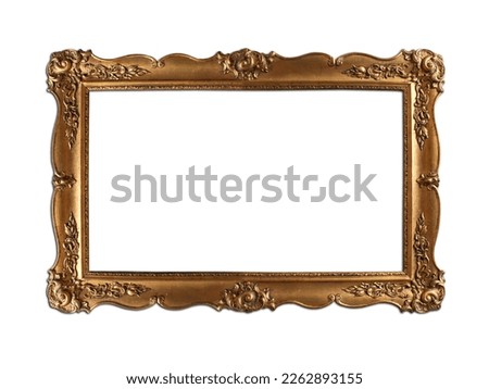 Beautiful golden picture frame, isolated, with free space for picture or text