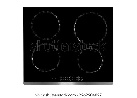 black electric hob with white burners and touch control buttons. isolated on white Royalty-Free Stock Photo #2262904827