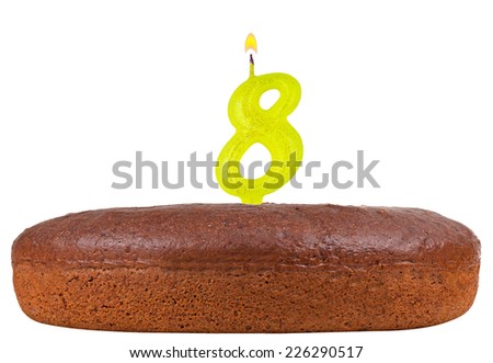 birthday cake with candles number 8 isolated on white background