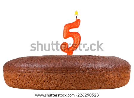 birthday cake with candles number 5 isolated on white background