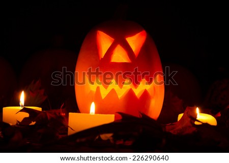Halloween pumopkin with autum leaves