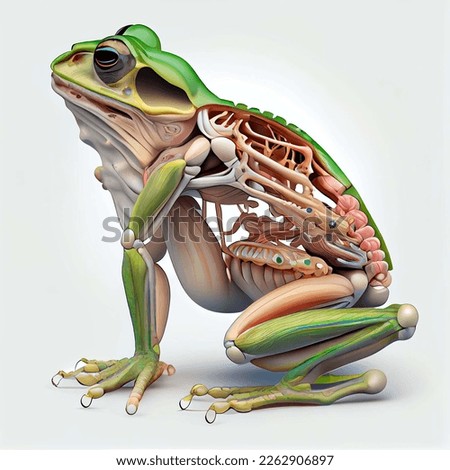 A picture showing the anatomical structure of a frog, 8k, high resolution, with white background